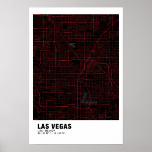 Las Vegas Karta Poster - Nevada Black & Red Karta