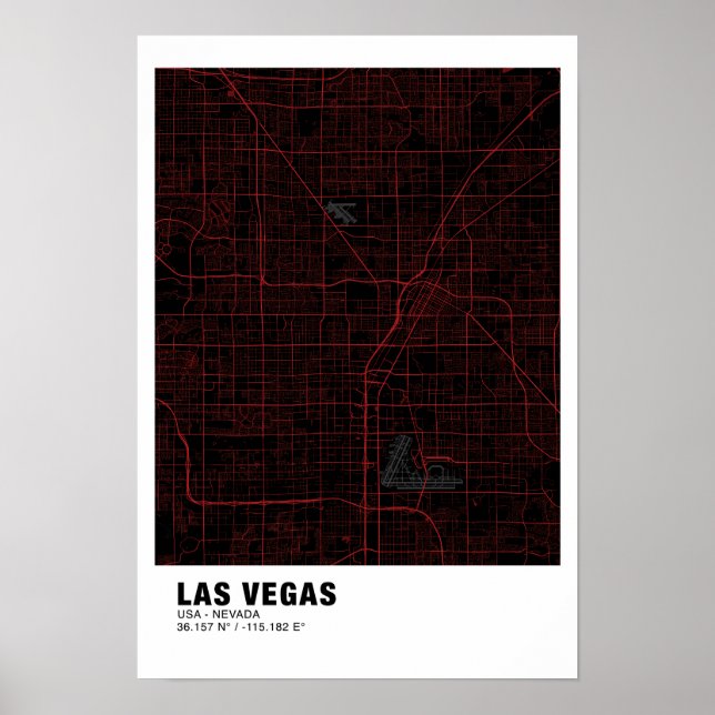 Las Vegas Karta Poster - Nevada Black & Red Karta (Framsidan)