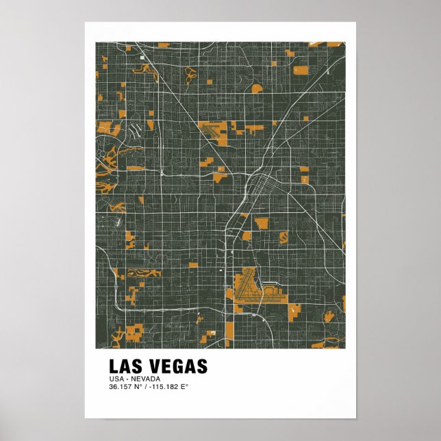 Las Vegas Karta Poster - Nevada Grönt Karta (Framsidan)