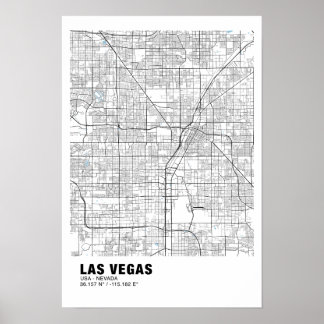Las Vegas Karta Poster - Nevada White Karta
