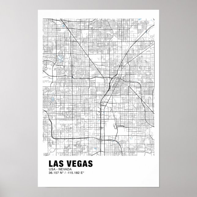 Las Vegas Karta Poster - Nevada White Karta (Framsidan)