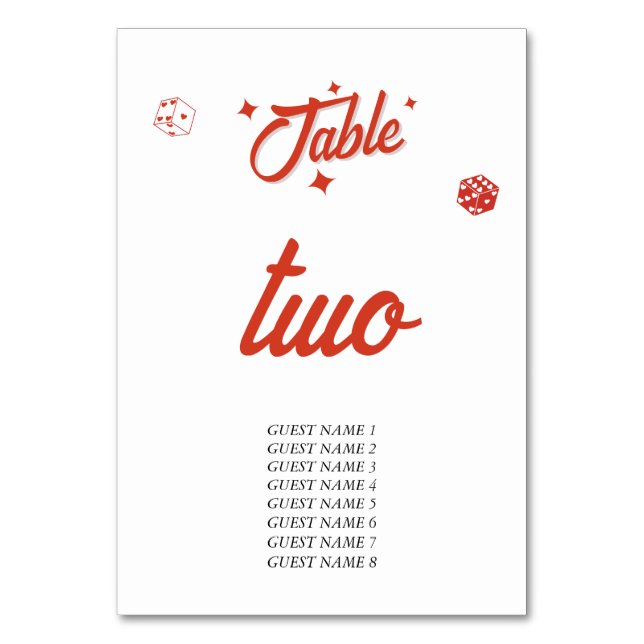 Las Vegas Kasino Destination Bröllop Röd Vit Flik Bordsnummer (Baksidan)