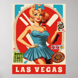 Las Vegas, kvinna med kort, resa Poster
