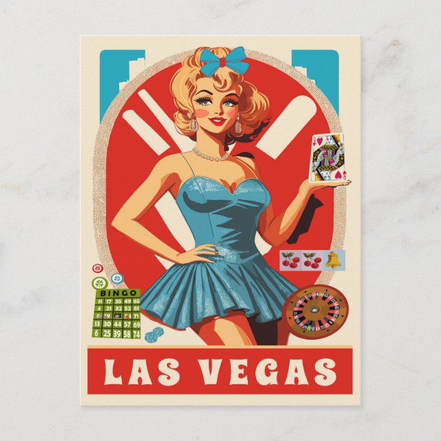 Las Vegas, kvinna med kort, resa Vykort (Framsida)