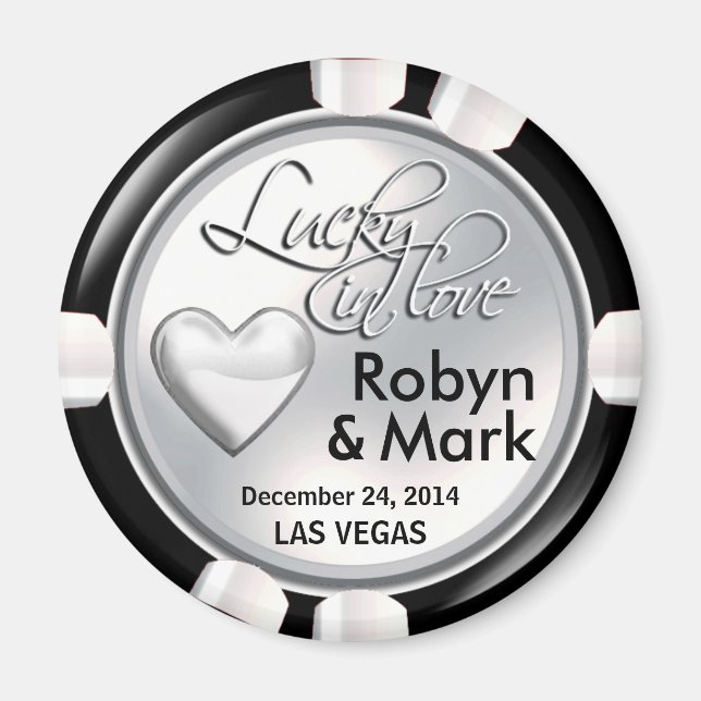 Las Vegas Lucky i Kärlek Casino Chip vit Magnet (Framsidan)
