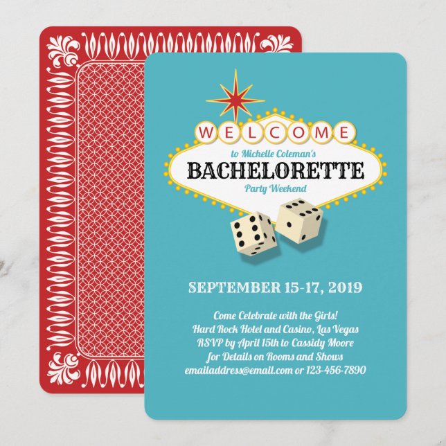 Las Vegas Marquee Bachelorette Party Teal Inbjudningar (Fram/baksida)