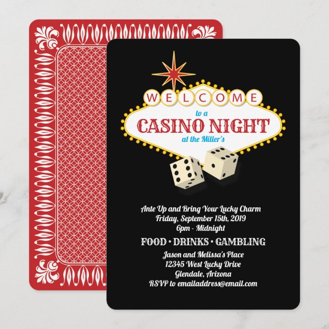 Las Vegas Marquee Casino Night Black Inbjudningar (Fram/baksida)