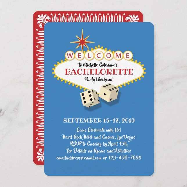 Las Vegas Marquee Födelsedagsfest Blue Inbjudningar (Fram/baksida)