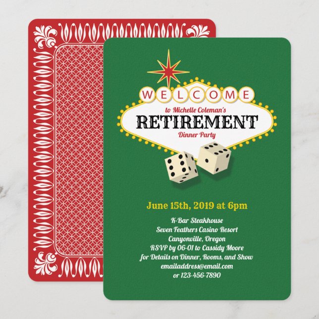 Las Vegas Marquee Pension Party Grönt Inbjudningar (Fram/baksida)
