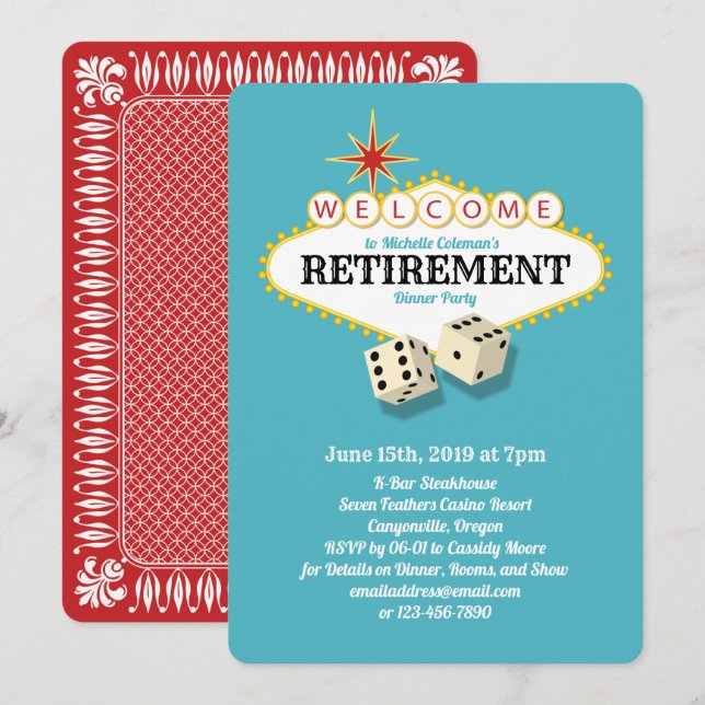 Las Vegas Marquee Pension Party Teal Inbjudningar (Fram/baksida)