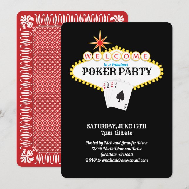 Las Vegas Marquee Sign Poker Party Inbjudningar (Fram/baksida)