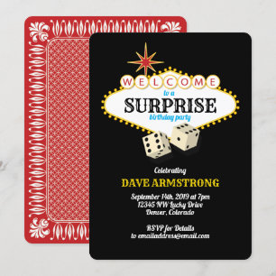 Las Vegas Marquee Surprise Födelsedagsfest Inbjudningar