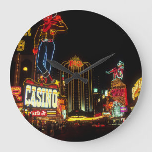 Las Vegas Nattdags Neon Ljus Casinos Sign Stor Klocka
