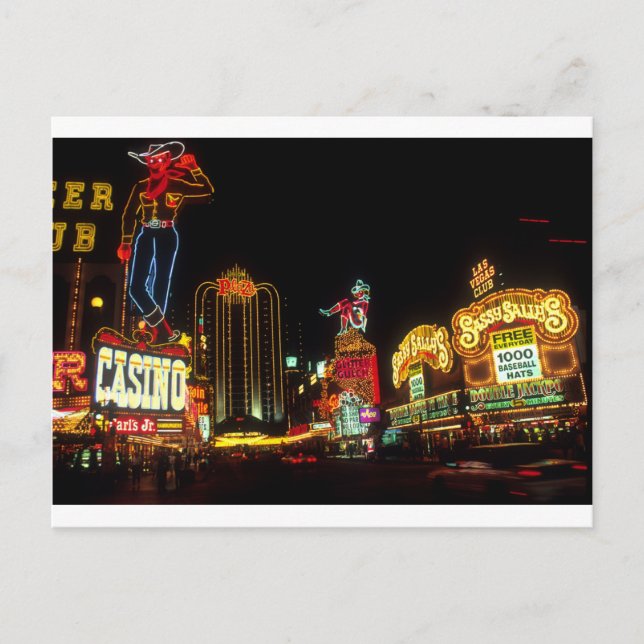 Las Vegas Nattdags Neon Ljus Casinos Sign Vykort (Framsida)