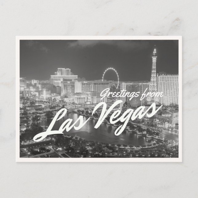 Las Vegas nattlig siluett svart & vit Vykort (Framsida)