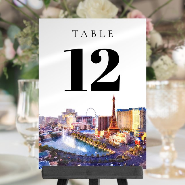 Las Vegas Nevada Akvarell Bordskort (Las Vegas Nevada Watercolor Table Number)