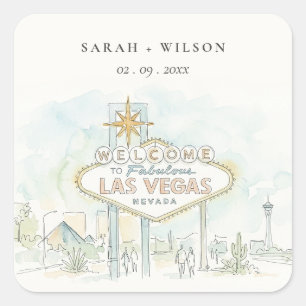 Las Vegas Nevada Akvarell Landskaps Bröllop Fyrkantigt Klistermärke