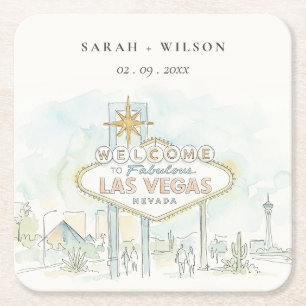 Las Vegas Nevada Akvarell Landskaps Bröllop Underlägg Papper Kvadrat