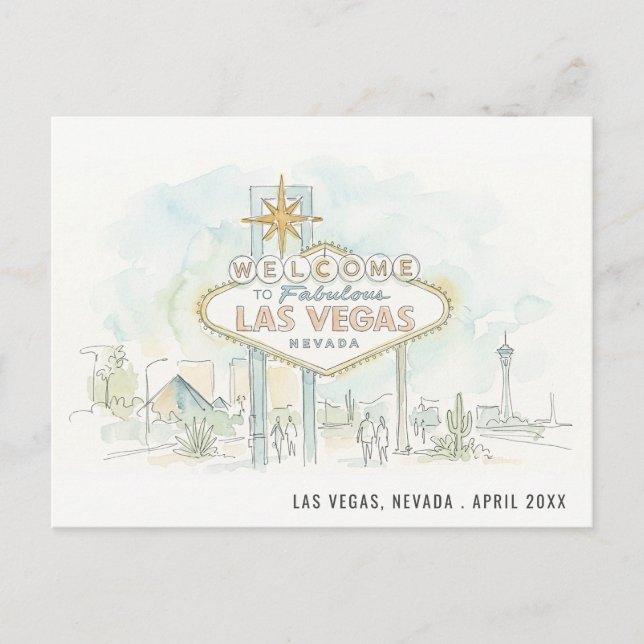 Las Vegas Nevada Akvarell Landskapsresa Vykort (Framsida)