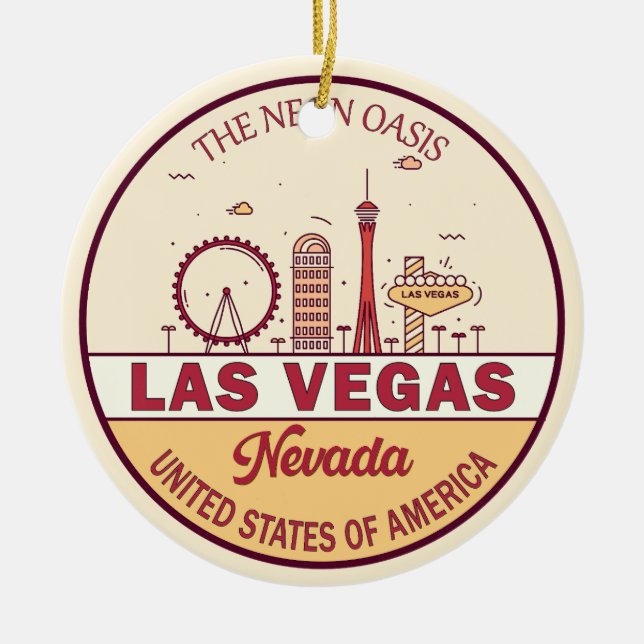 Las Vegas Nevada City Skyline Emblem Julgransprydnad Keramik (Framsidan)