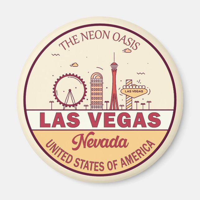 Las Vegas Nevada City Skyline Emblem Magnet (Framsidan)