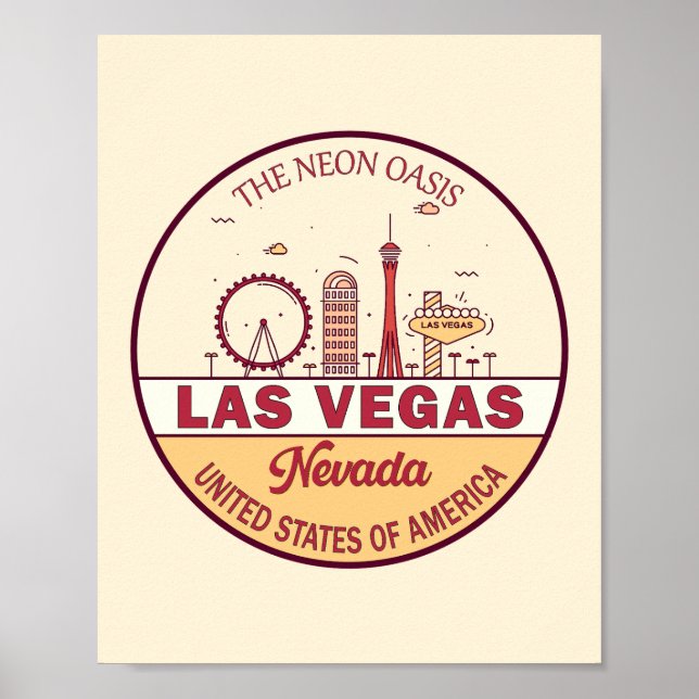 Las Vegas Nevada City Skyline Emblem Poster (Framsidan)