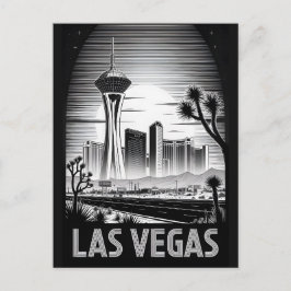 Las Vegas Nevada Siluett Svart Vitt Träsnitt Helg Vykort