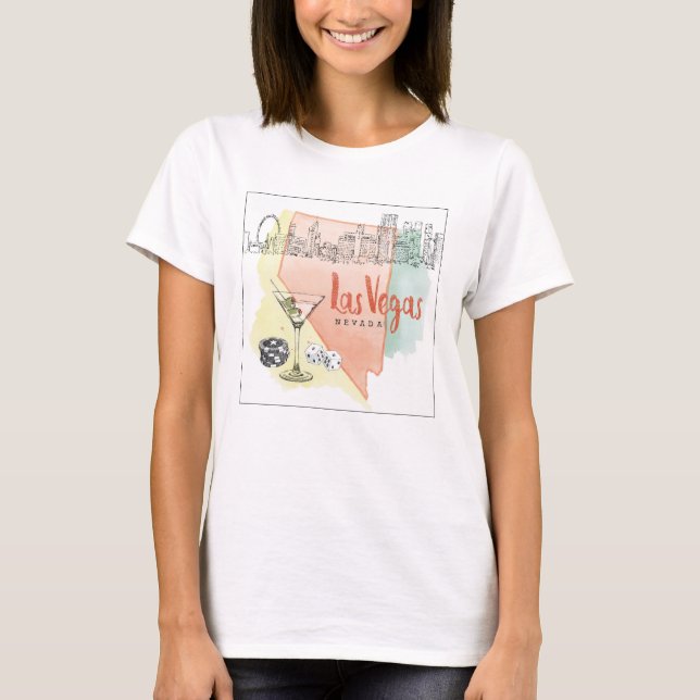 Las Vegas, Nevada | Skischbild för vattenfärg T-shirt (Framsida)