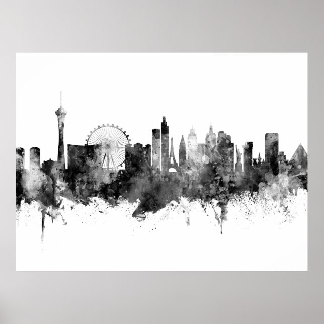 Las Vegas Nevada Skyline Black White Poster (Framsidan)