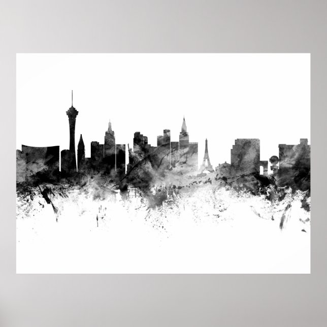 Las Vegas Nevada Skyline Black White Poster (Framsidan)