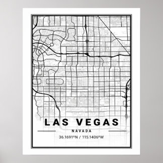 Las Vegas Nevada USA Travel City Karta Poster