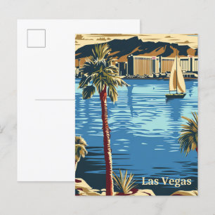 Las Vegas Nevada Vintage Retro Travel Illustration Vykort