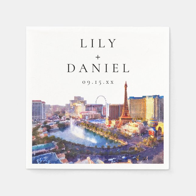 Las Vegas Nevada Watercolor Destination Wedding Pappersservett (Framsidan)