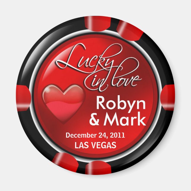 Las Vegas Newlyweds Casino Chip Magnet Favor (Framsidan)