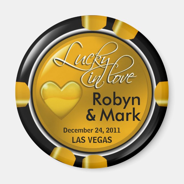 Las Vegas Newlyweds Casino Chip Magnet Favor (Framsidan)