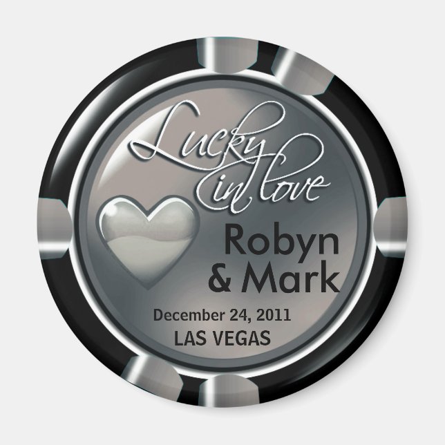 Las Vegas Newlyweds Casino Chip Magnet Favor (Framsidan)