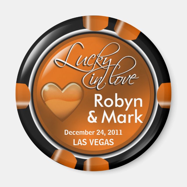 Las Vegas Newlyweds Casino Chip Magnet Favor (Framsidan)