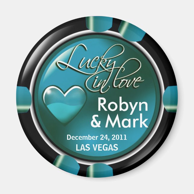 Las Vegas Newlyweds Casino Chip Magnet Favor (Framsidan)