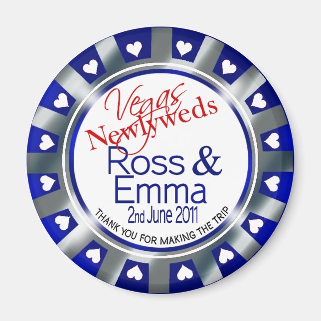 Las Vegas Newlyweds Casino Chip Magnet Favor (Framsidan)