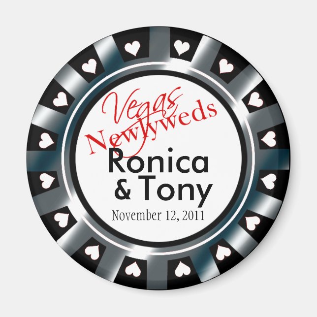Las Vegas Newlyweds Casino Chip Magnet Favor (Framsidan)