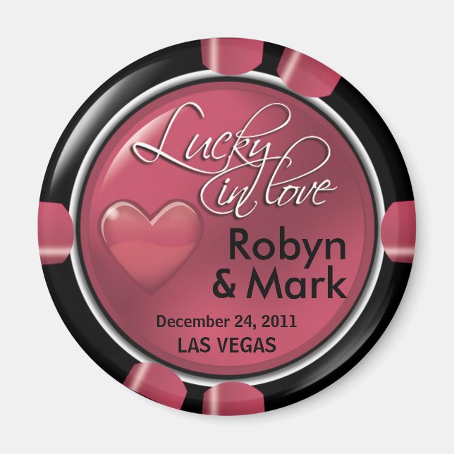 Las Vegas Newlyweds Casino Chip Magnet Favor (Framsidan)