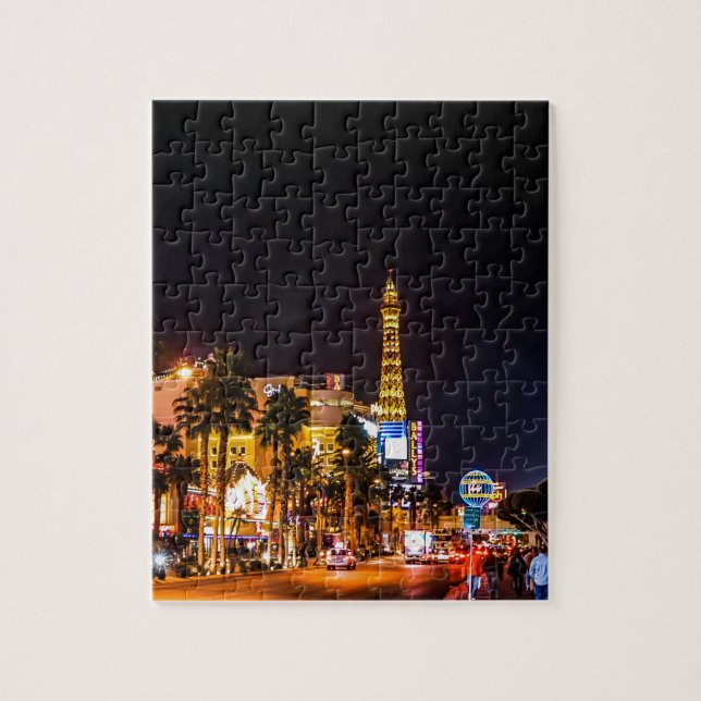Las Vegas Night Ljus Strip Eiffel Torn Casino Pussel (Vertikal)