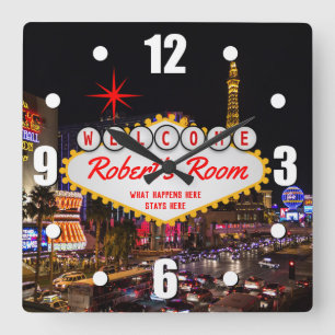 Las Vegas Night Stil din musknapp på texttorget Fyrkantig Klocka