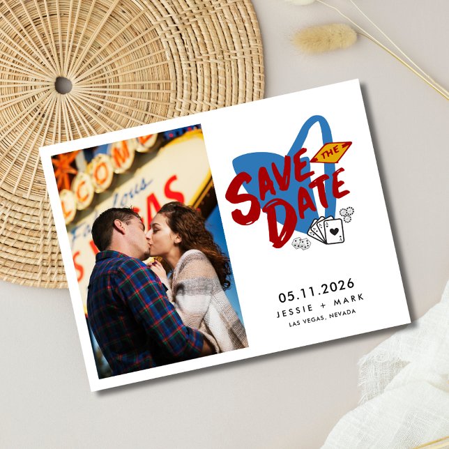 Las Vegas Photo Bröllop spara datum Meddelande Vykort (Las Vegas Photo Wedding Save the Date Postcard)