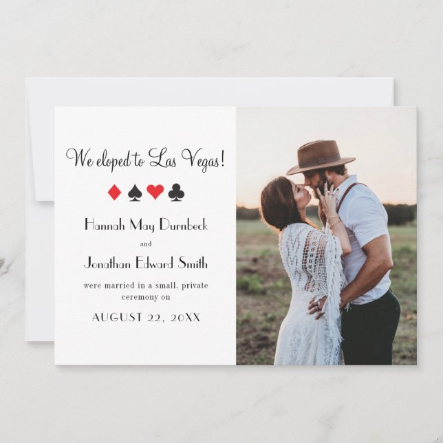 Las Vegas Photo Elopement Announcement Red Black Meddelande (Framsida)