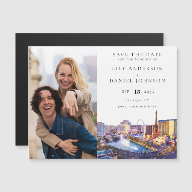 Las Vegas Photo Wedding Save The Date Magnetisk Inbjudningskort (Fram/baksida)