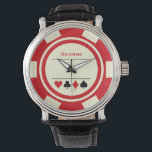 Las Vegas Poker Chip Casino Benvit Red Armbandsur<br><div class="desc">Denna benvita och röda poker chip stil-klocka skulle vara en fantastisk gåva till dig själv,  eller till den kasinoälskande personen i ditt liv. Anpassa designen med namn.</div>