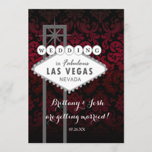 Las Vegas röda svarta Damaskus bröllopsinbjudan Inbjudningar