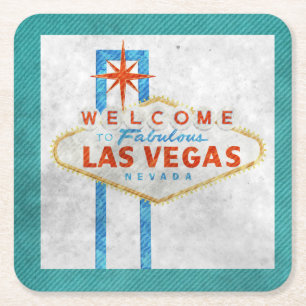 Las Vegas Sign Aqua Gräns Underlägg Papper Kvadrat