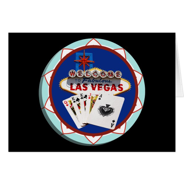 Las Vegas Sign & Cards Poker Chip Hälsningskort (Framsidan Horizontal)